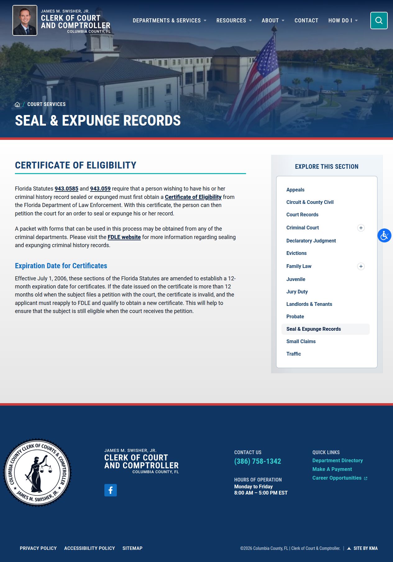 Columbia County released inmate mugshot seal and expunge process