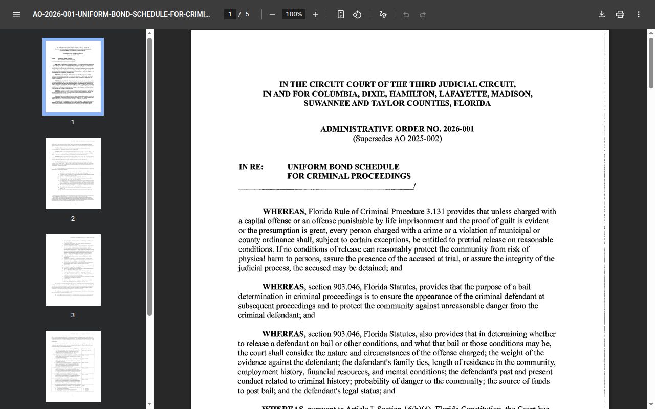 Columbia County bond order affecting jail release timing