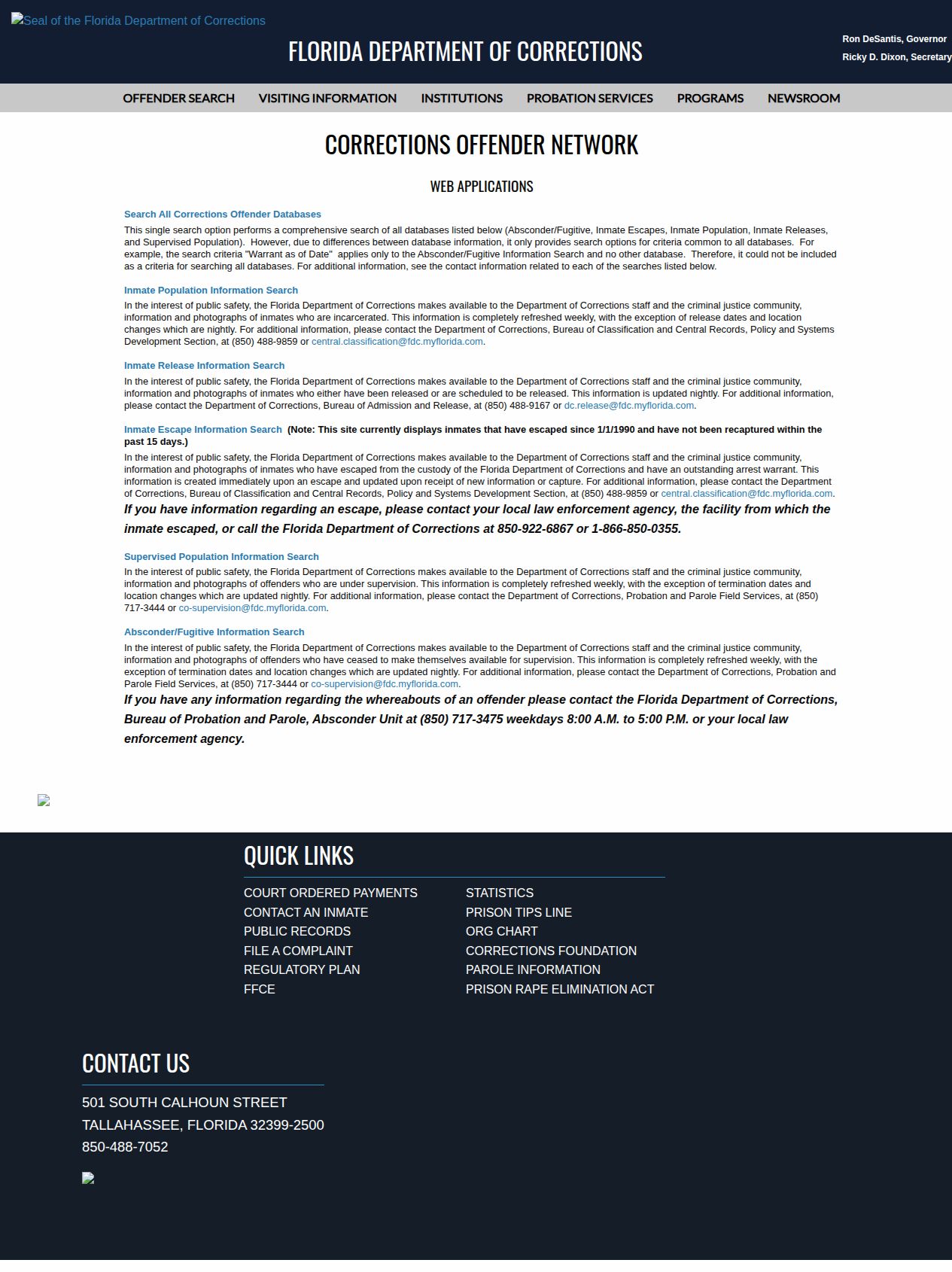 Columbia County projected release date FDC database menu