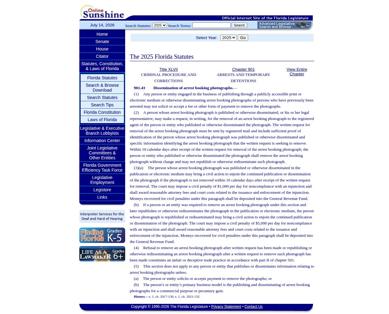 Columbia County released mugshot Florida free removal statute
